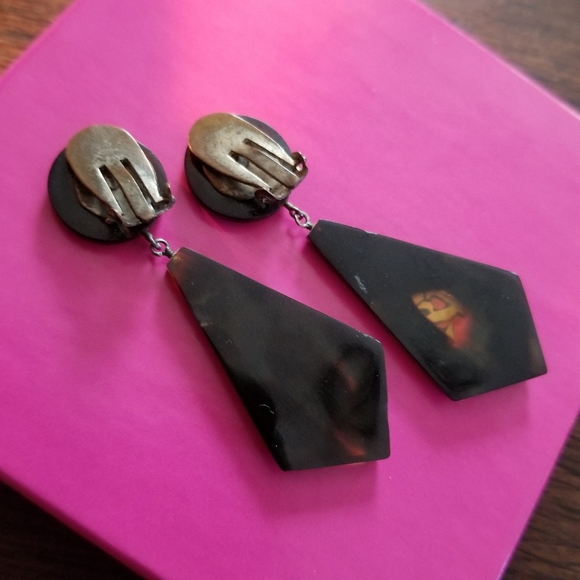 Relisted -vintage Chinese inlay clip earrings tortoiseshell - Picture 10 of 12